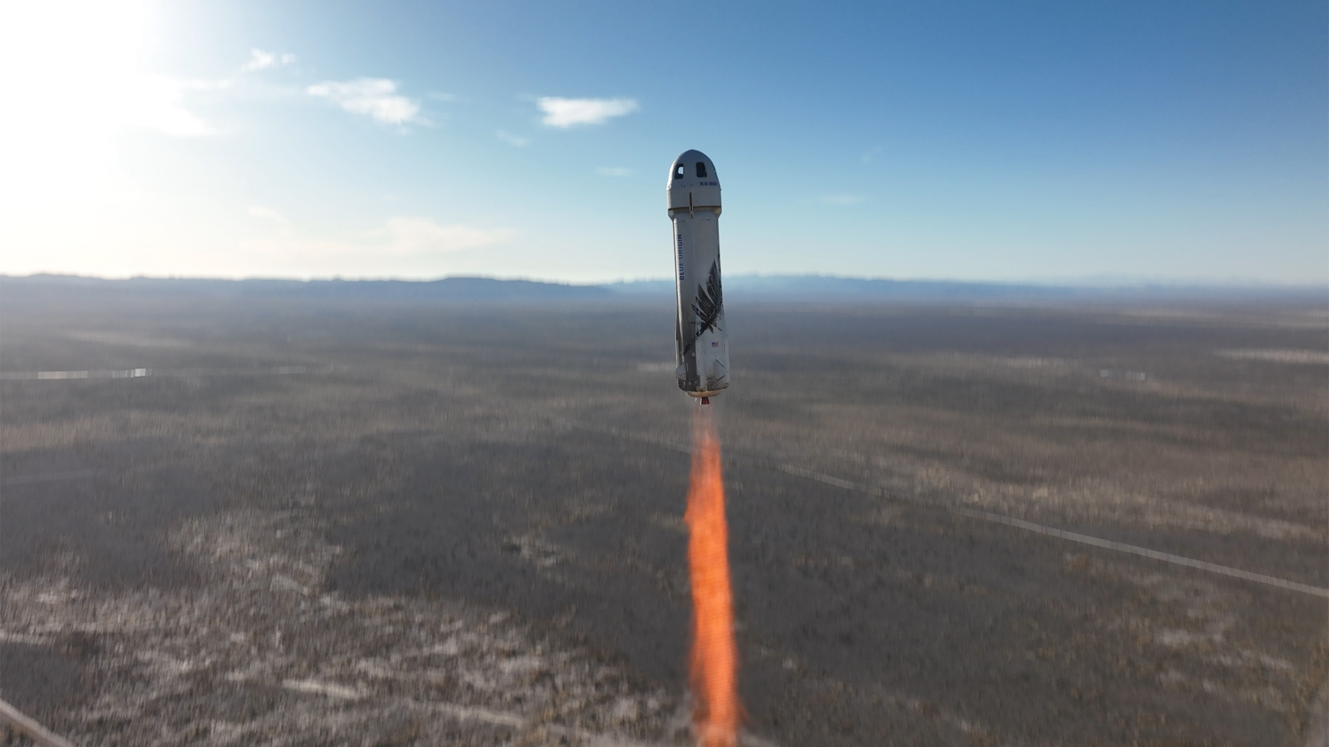A rocket flies into space.